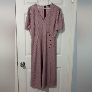 Ann Taylor Burgundy and White Checkered Midi Dress